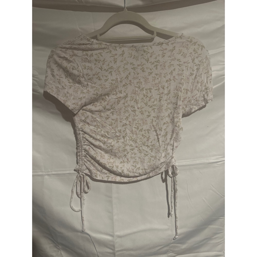 Wild Fable Floral Ribbed Cinched Side Crop Top White Medium Short Sleeve - Picture 3 of 3